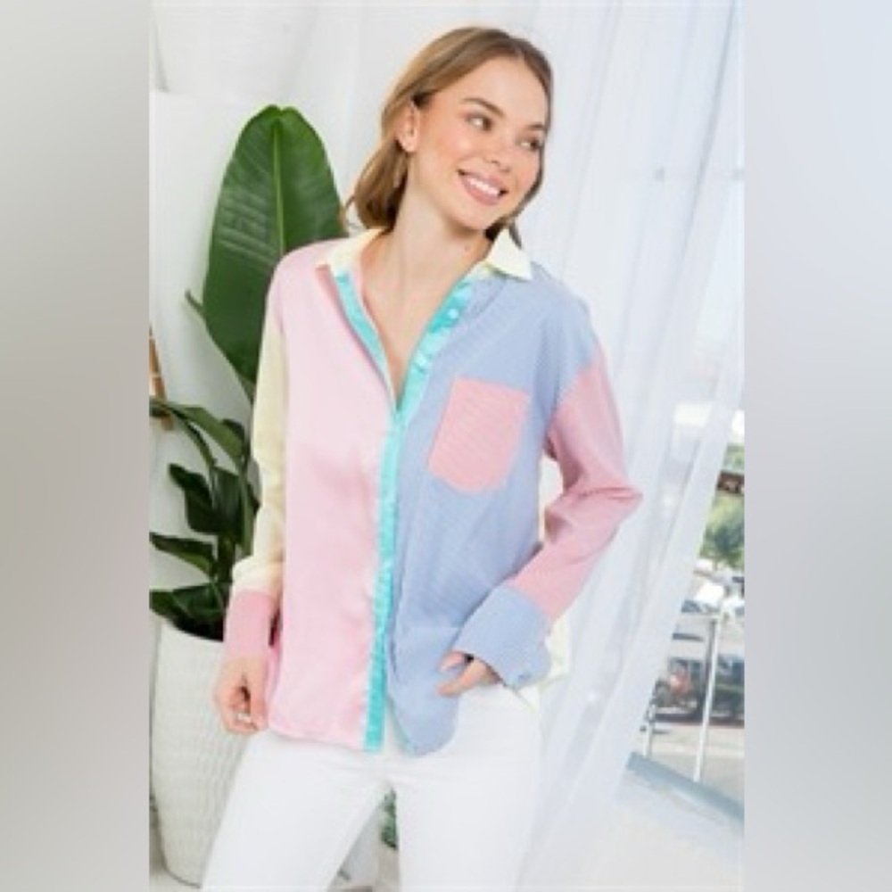 Colorblock Button-Up Shirt - Picture 6 of 12
